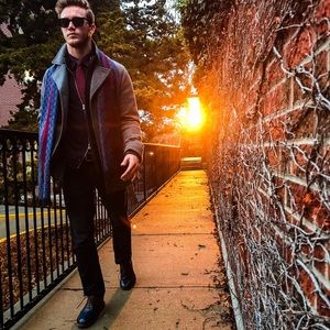 Black/Blue Theory Mock-Neck Cardigan